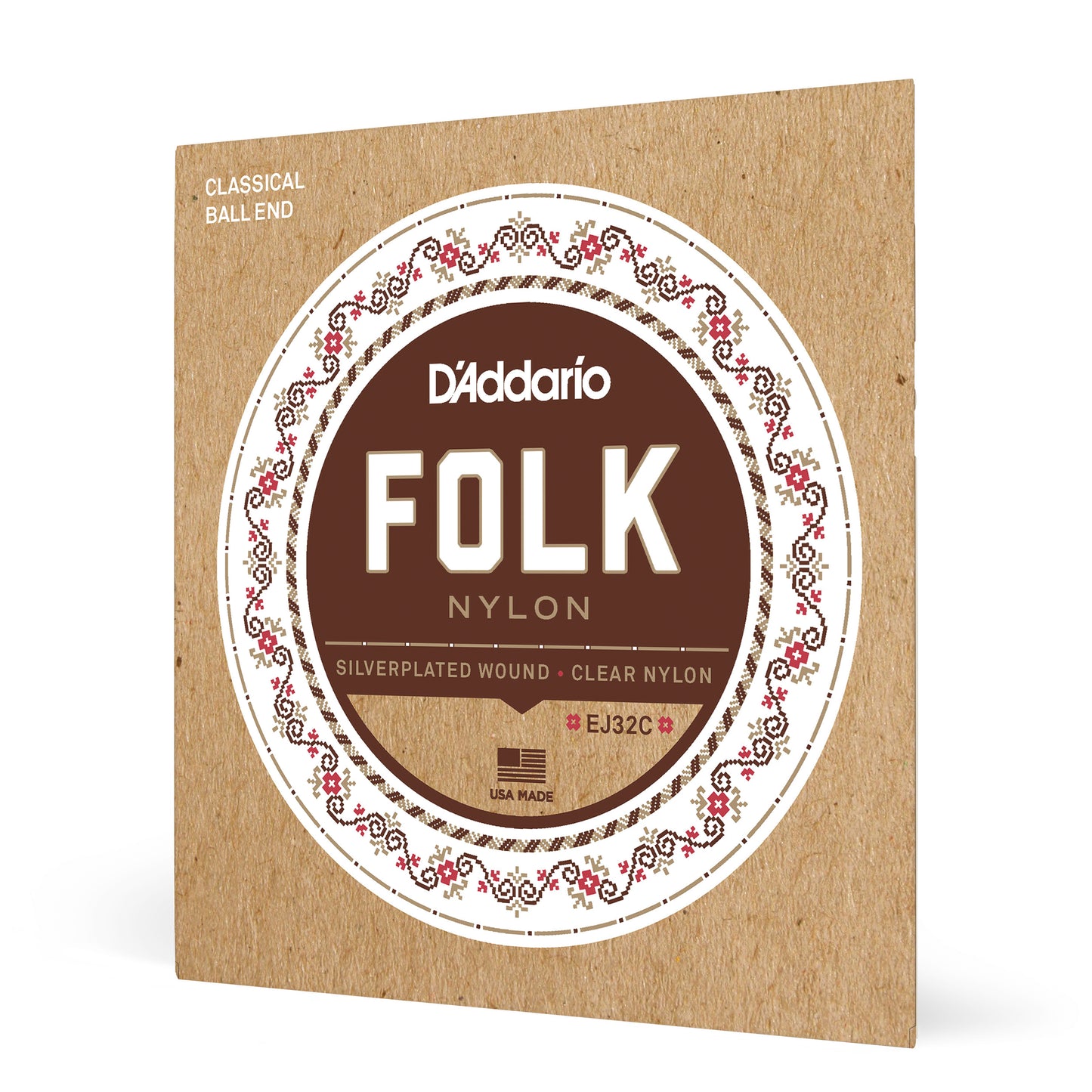 D'Addario Normal Tension Ball End, Silver-Wound/Clear Nylon, Folk Nylon Classical Guitar Strings