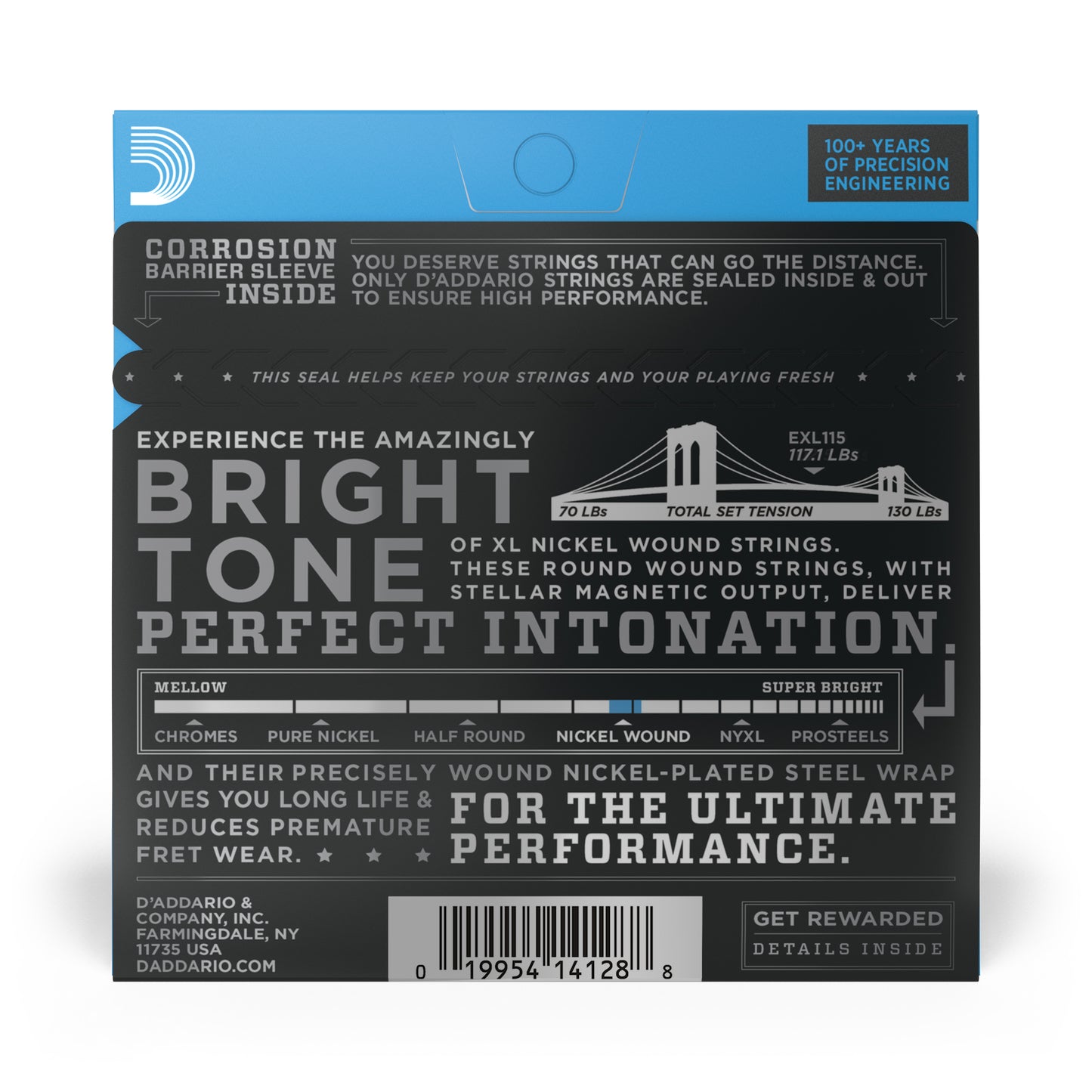 D'Addario EXL115 Nickel Wound Electric Guitar Strings, Medium/Blues-Jazz Rock, 11-49