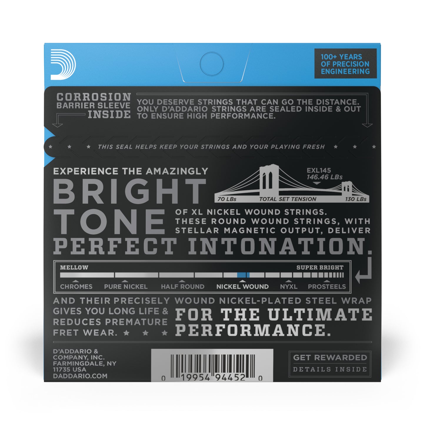 D'Addario EXL145 Nickel Wound Electric Guitar Strings, Heavy, 12-54 with Plain Steel 3rd