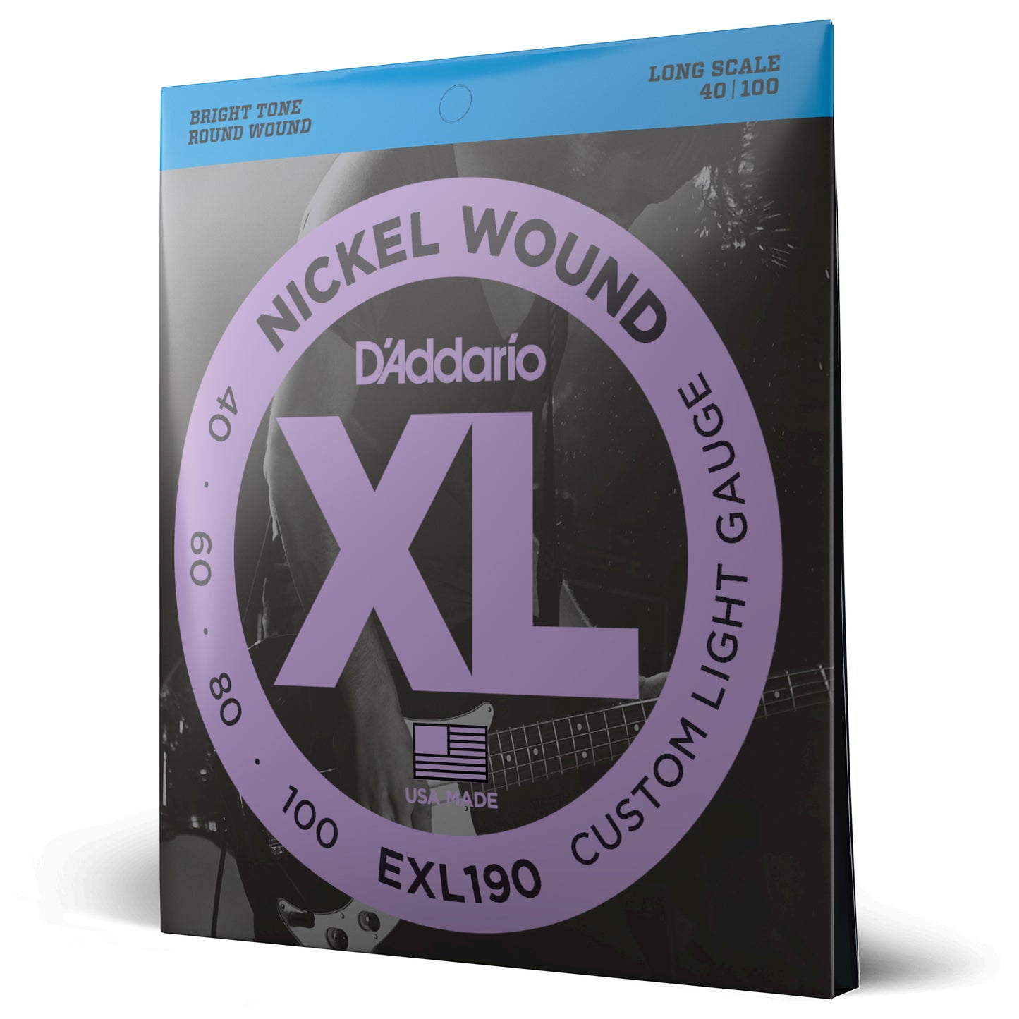 D'Addario EXL190 Nickel Wound Bass Guitar Strings, Custom Light, 40-100, Long Scale EXL190