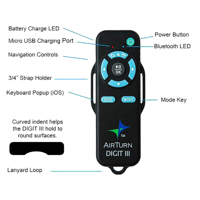 Airturn Digit III Bluetooth Remote Controller for Tablets and Computers