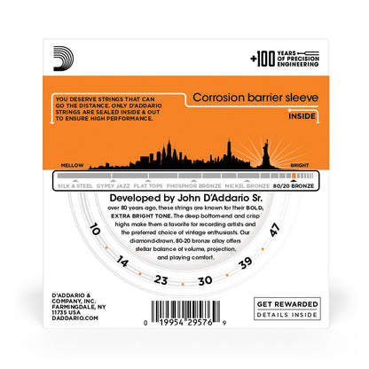 D'Addario EJ10-3D Bronze Acoustic Guitar Strings, Extra Light, 10-47, 3 Sets