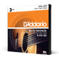 D'Addario EJ10-3D Bronze Acoustic Guitar Strings, Extra Light, 10-47, 3 Sets