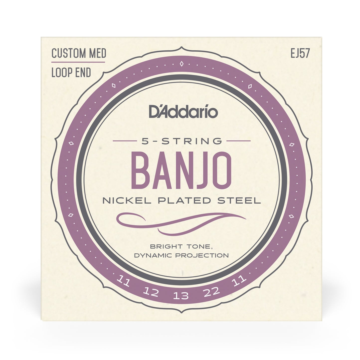 D'Addario EJ57 5-String Banjo Strings, Nickel, Custom Medium, 11-22