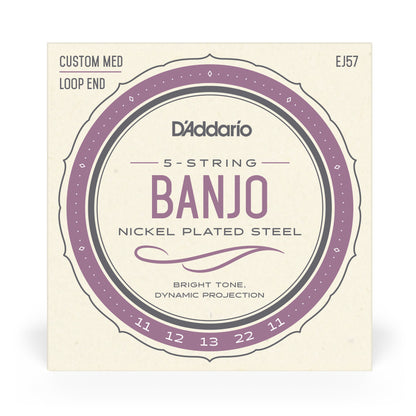 D'Addario EJ57 5-String Banjo Strings, Nickel, Custom Medium, 11-22