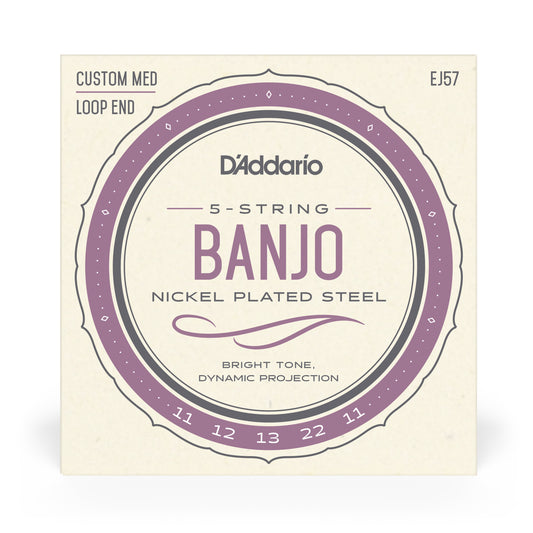 D'Addario EJ57 5-String Banjo Strings, Nickel, Custom Medium, 11-22