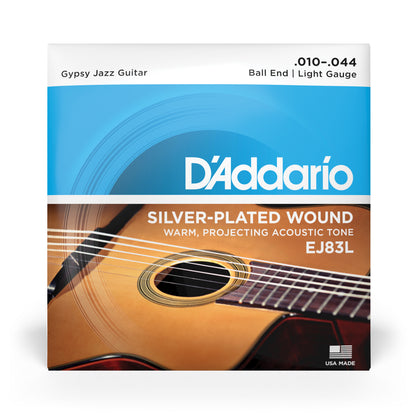 D'Addario EJ83L Gypsy Jazz Acoustic Guitar Strings, Ball End, Light, 10-44 EJ83L