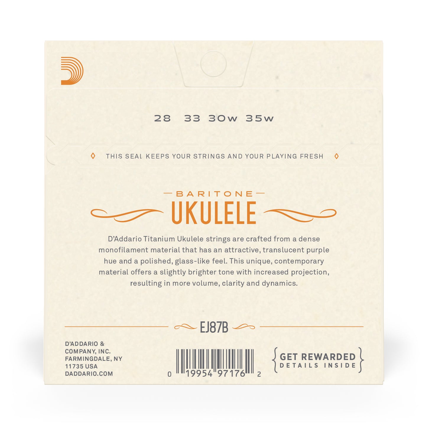 D'Addario EJ87B Titanium Ukulele Strings, Baritone